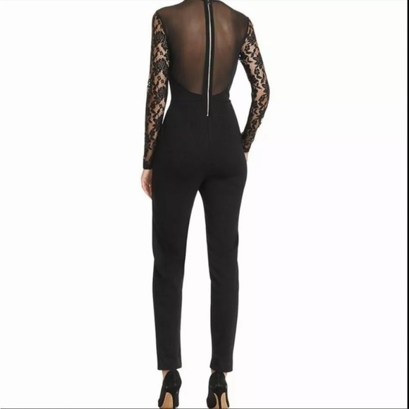 Lace faux leather  French Connection Black Sheer Jumpsuit size 6 - Picture 3 of 12